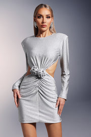 Robe Courte Ella Manches Longues Fleurs Dos Nu Diamant